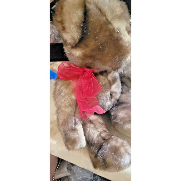 Gund Teddy Bear Mink faux fur PLUSH MINT condition 16" Soft minky fur Gund w Red - Picture 12 of 12